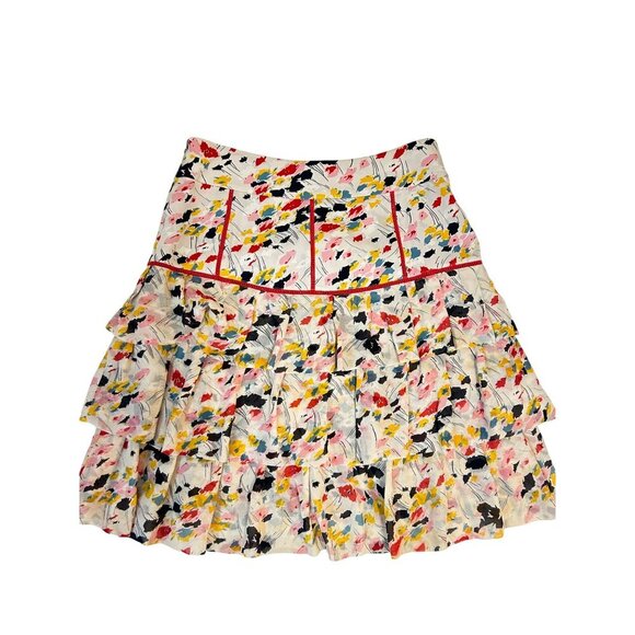 Diane Von Furstenberg Abstract Print Silk Lycra Ruffle Skirt size 2 - Picture 3 of 5